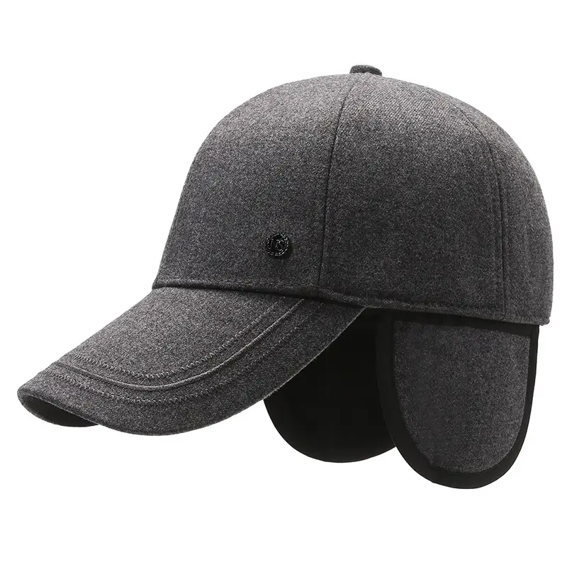 Gray Fleece Baseball Cap for Men Winter Warm - Image 8