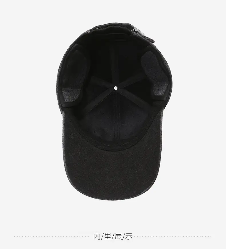 Gray Fleece Baseball Cap for Men Winter Warm — feature 13