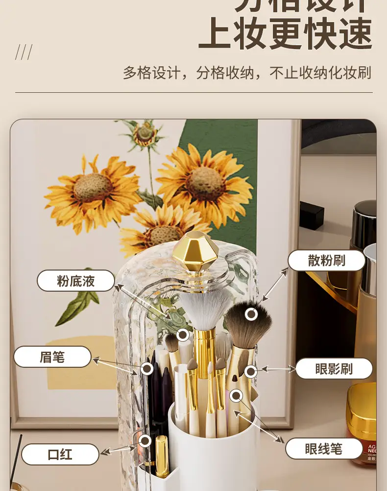 Rotating Makeup Brush Storage Cylinder Dustproof Combinator — feature 9