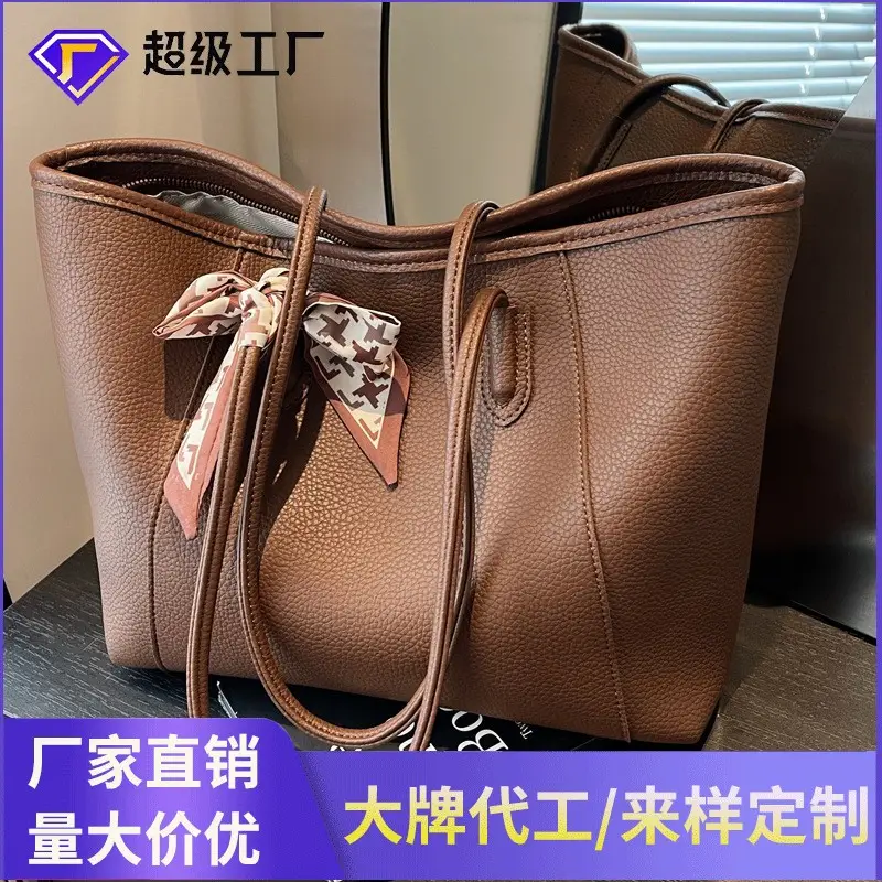 Women's Brown PU Shoulder Bag with Bow Design - Image 5