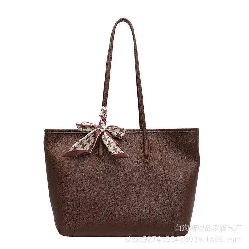 Women's Brown PU Shoulder Bag with Bow Design - Image 9