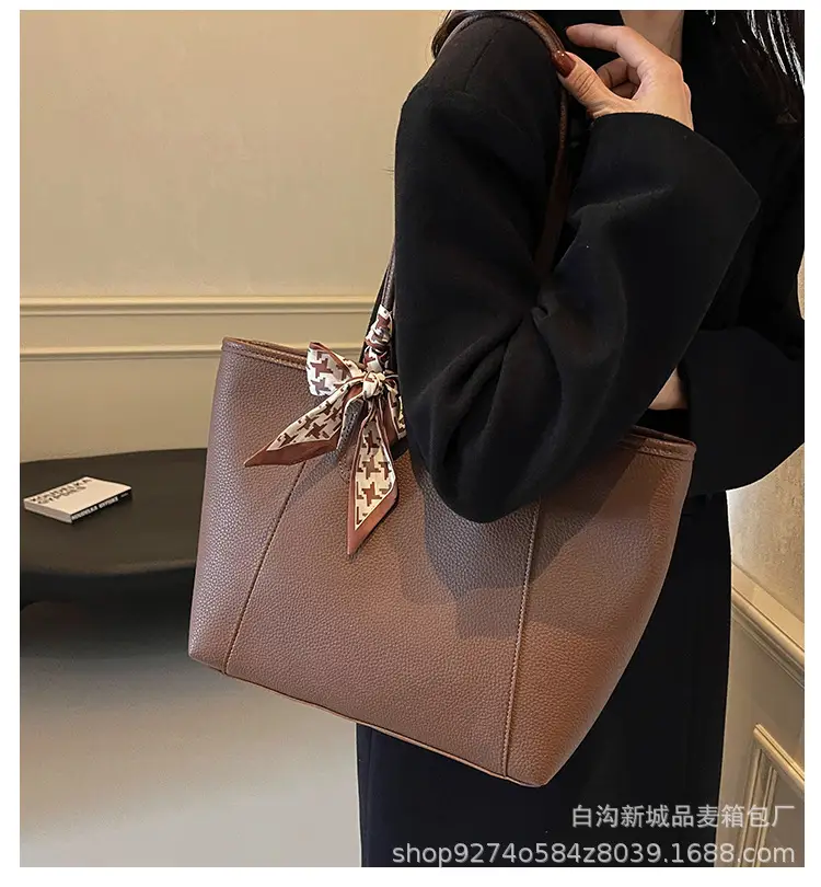 Women's Brown PU Shoulder Bag with Bow Design — feature 1