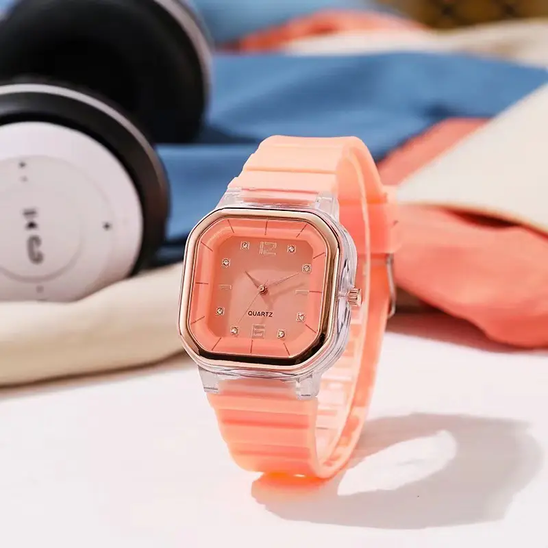 New Fashion Women's Quartz Watch Orange Silicone Square Design - Image 12