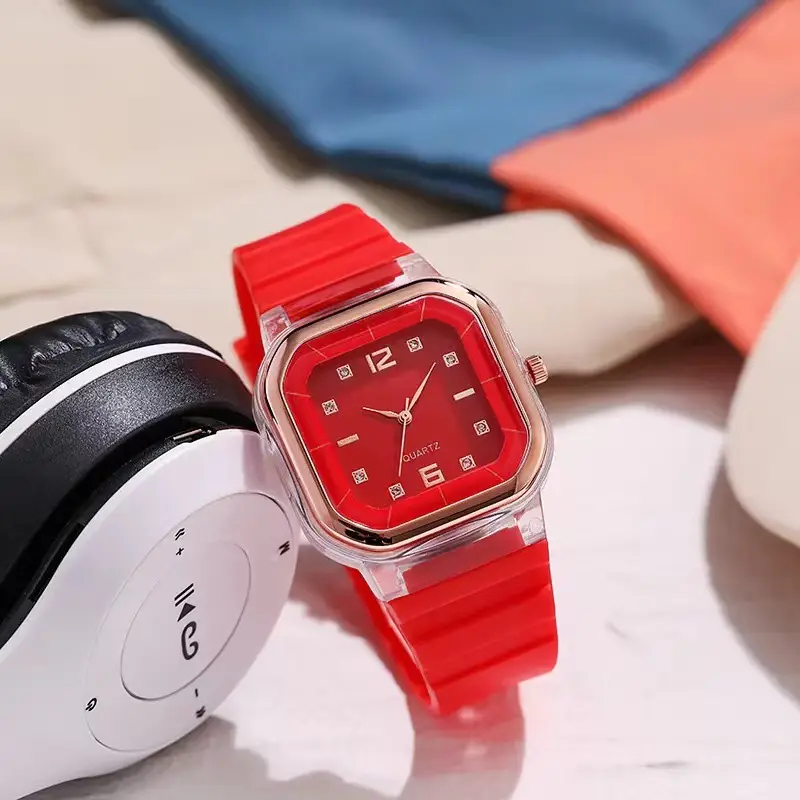 New Fashion Women's Quartz Watch Orange Silicone Square Design - Image 13