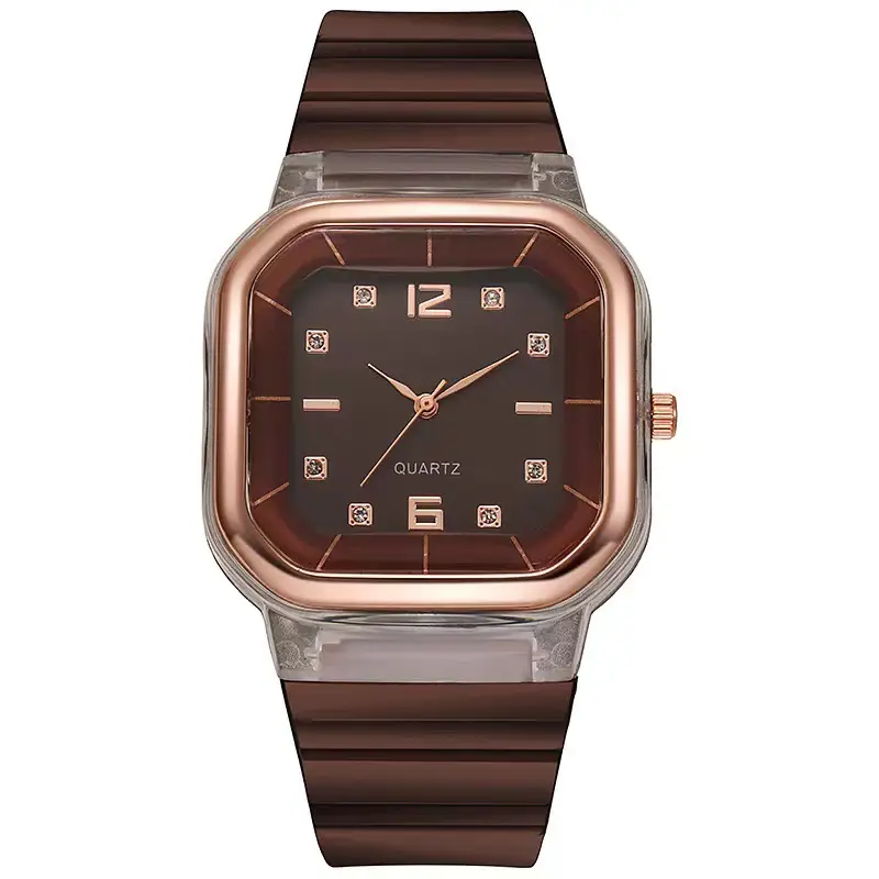 New Fashion Women's Quartz Watch Orange Silicone Square Design - Image 3