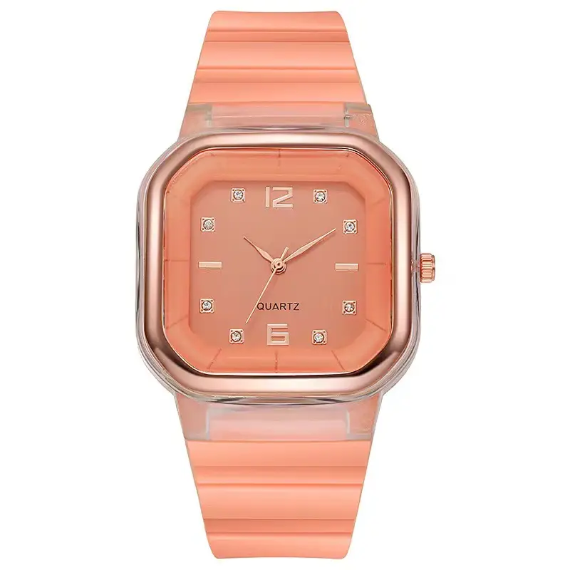 New Fashion Women's Quartz Watch Orange Silicone Square Design - Image 5