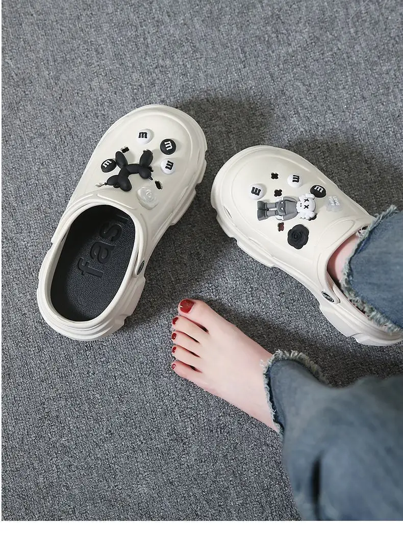 Girls Cartoon Thick Sandals White Black Spring — feature 38