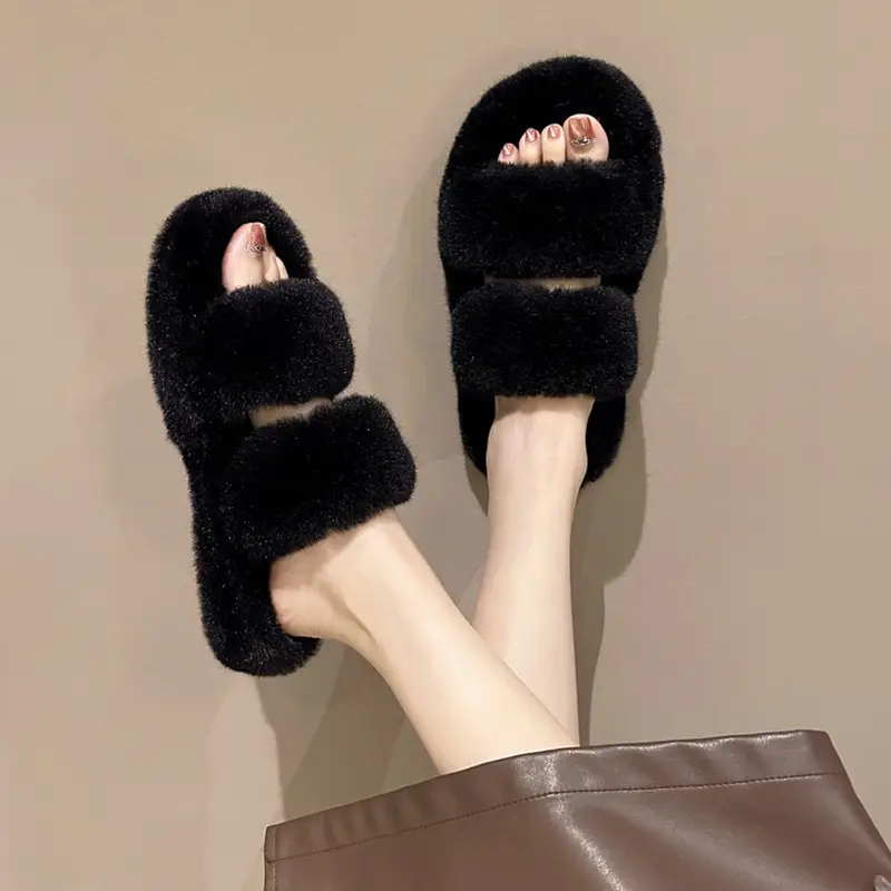 New autumn and winter Mao Mao slippers women's casual fashion cotton slippers warm wear thick bottom muffin cotton slippers wholesale
