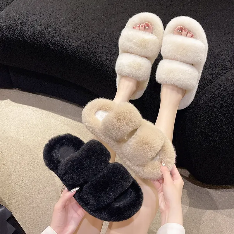 New autumn and winter Mao Mao slippers women's casual fashion cotton slippers warm wear thick bottom muffin cotton slippers wholesale