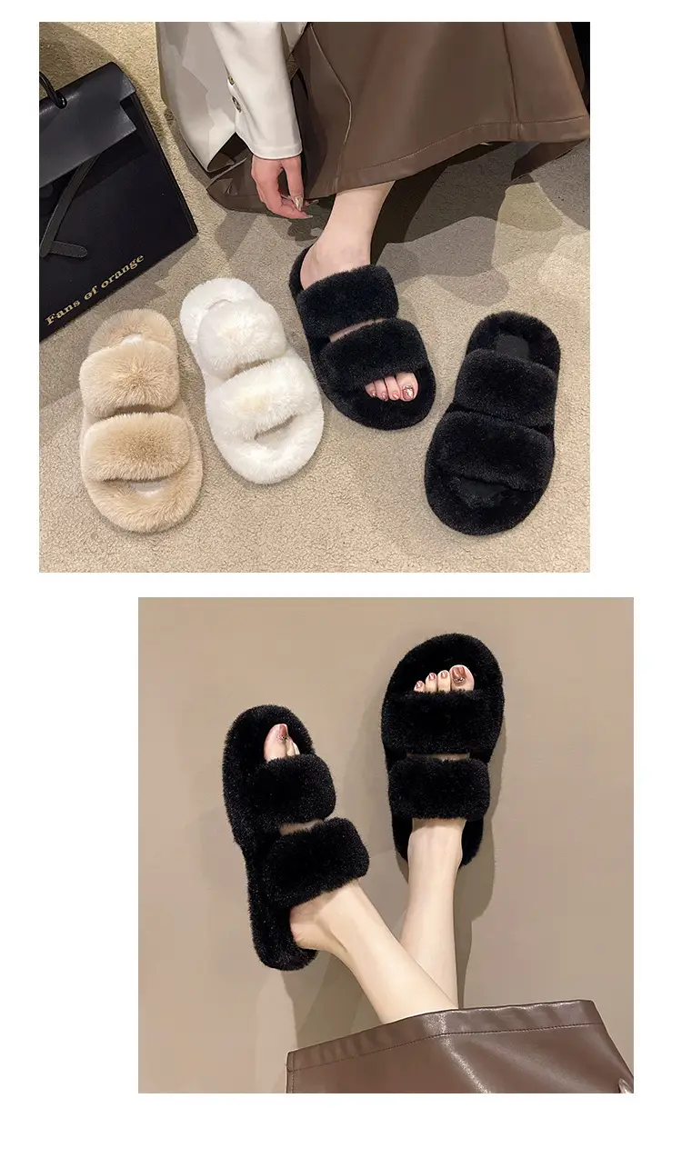 New autumn and winter Mao Mao slippers women's casual fashion cotton slippers warm wear thick bottom muffin cotton slippers wholesale — feature 3