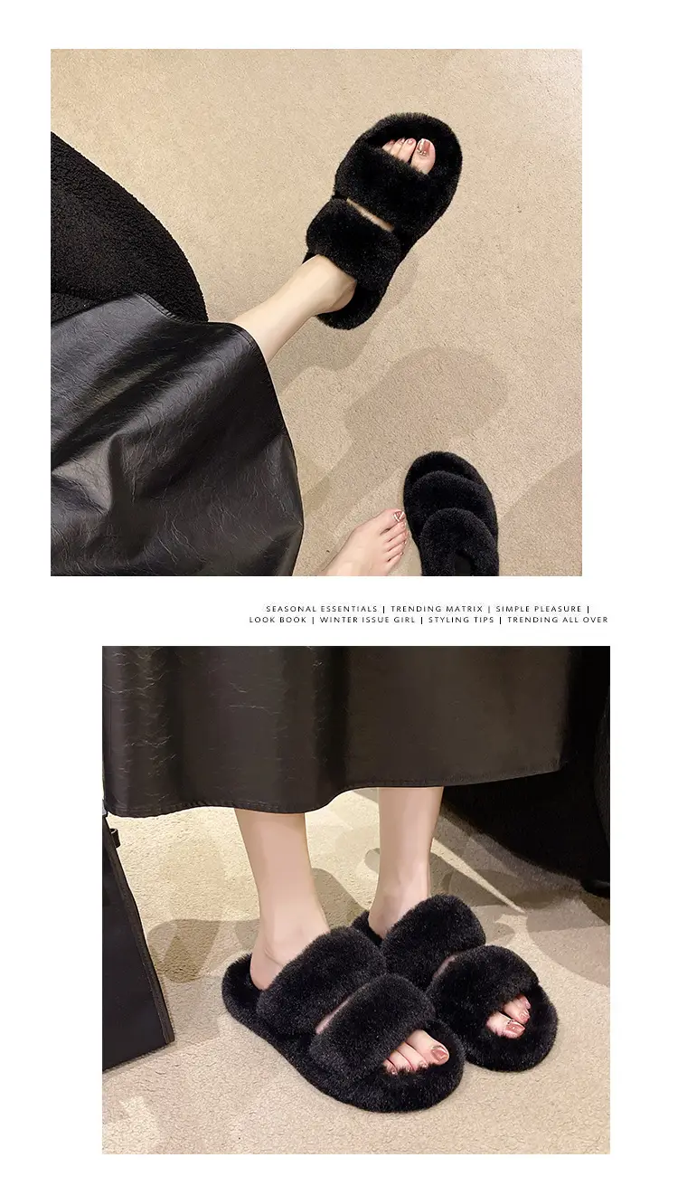 New autumn and winter Mao Mao slippers women's casual fashion cotton slippers warm wear thick bottom muffin cotton slippers wholesale — feature 4