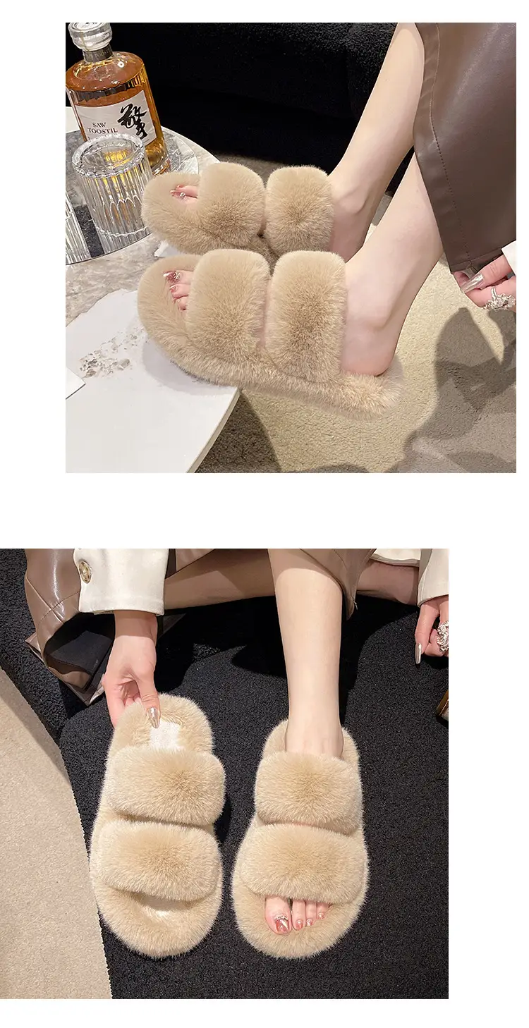 New autumn and winter Mao Mao slippers women's casual fashion cotton slippers warm wear thick bottom muffin cotton slippers wholesale — feature 8