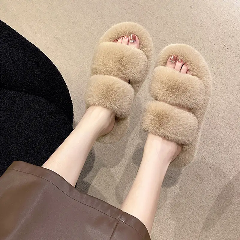 New autumn and winter Mao Mao slippers women's casual fashion cotton slippers warm wear thick bottom muffin cotton slippers wholesale