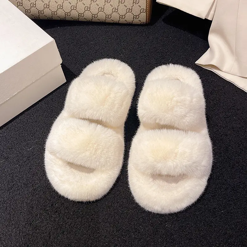 New autumn and winter Mao Mao slippers women's casual fashion cotton slippers warm wear thick bottom muffin cotton slippers wholesale