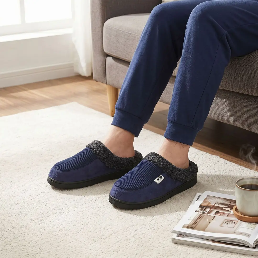 Cross-Border New Style Striped Straight Cotton Slippers, Home Non-Slip Furry Slippers, Winter Thickened and Fleece-Lined Cotton Slippers