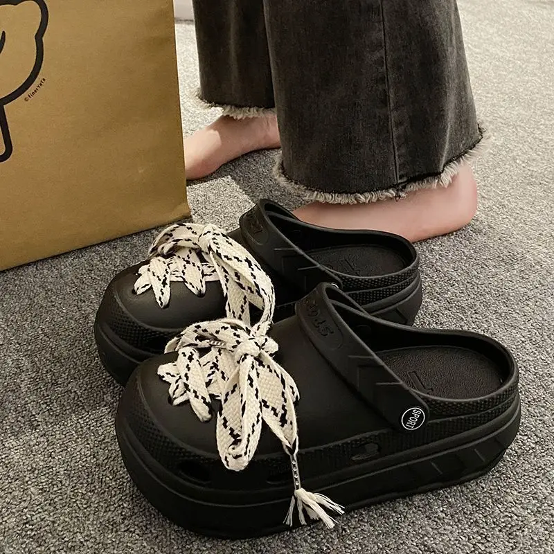 Women Croc Sandals Black Bow Decor 2023 - Image 4