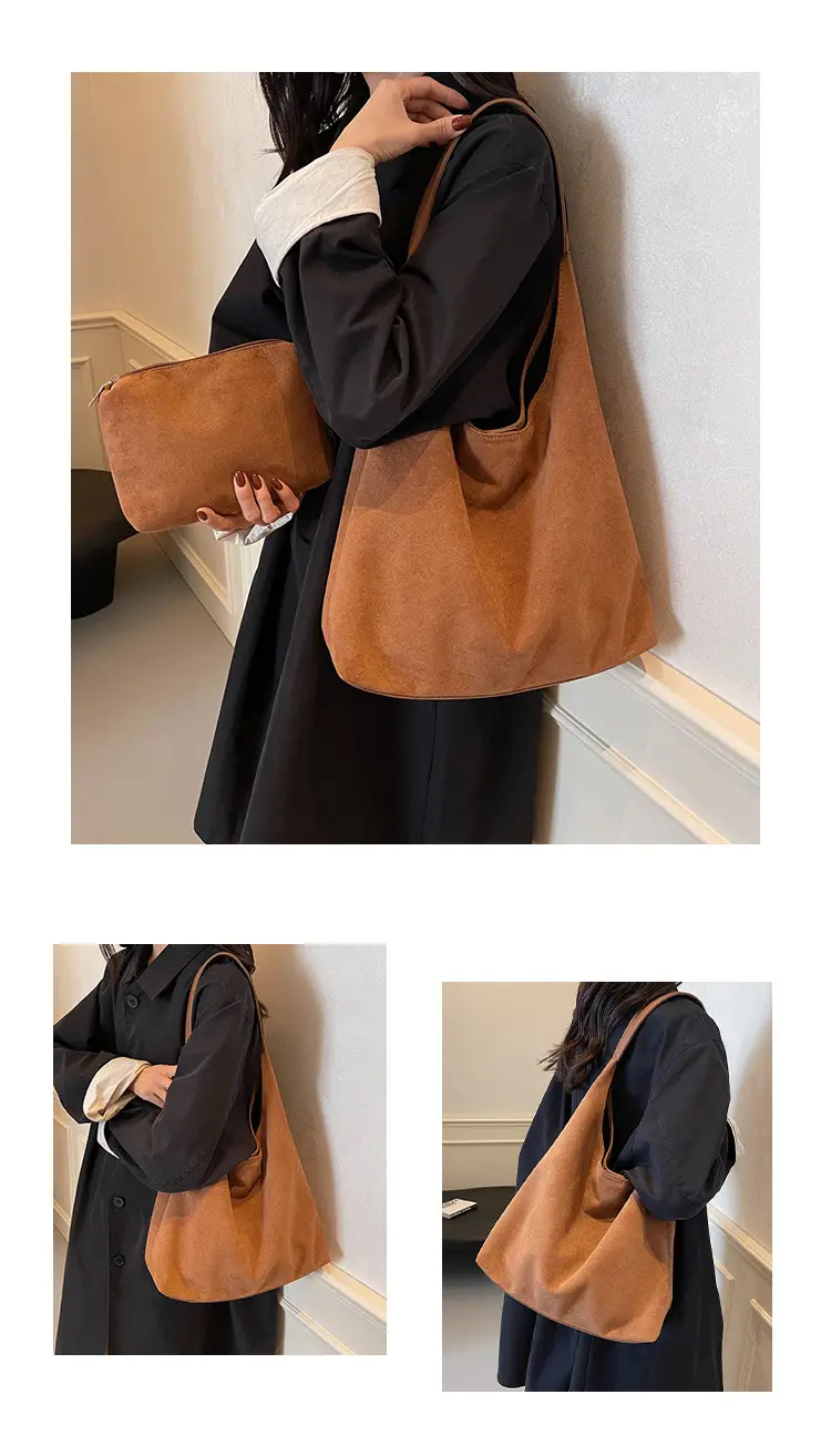 Women's Large Capacity Brown Tote Bag with Zipper Compartment — feature 8