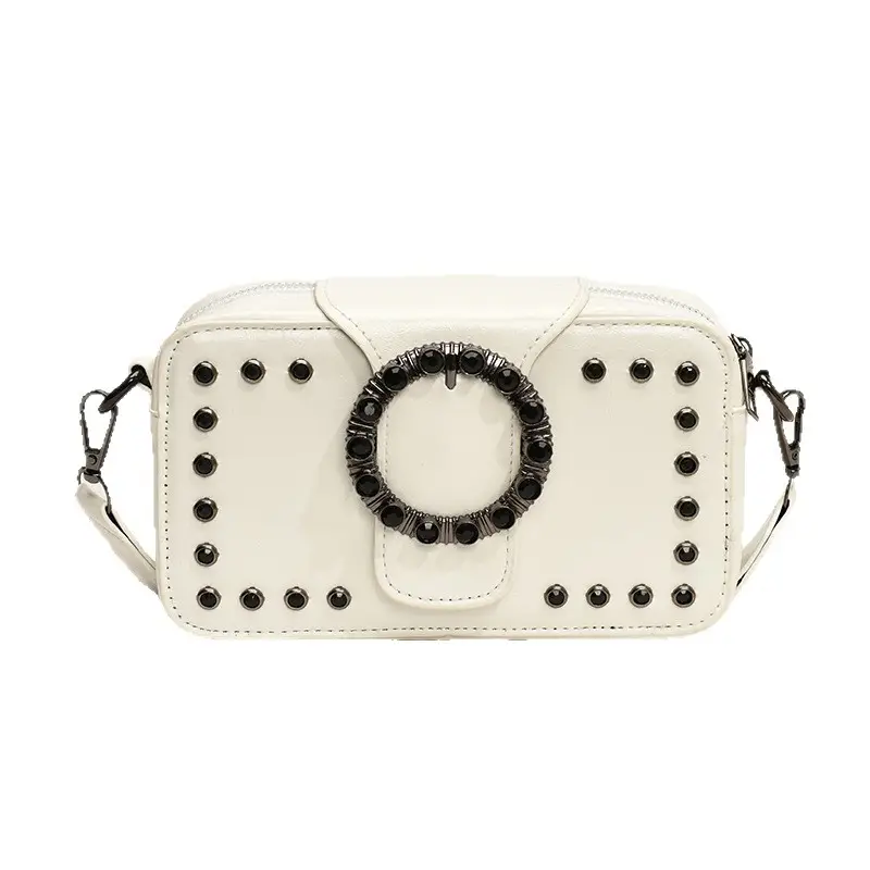 Women's Brown Leather Crossbody Bag with Studded Strap - Image 9