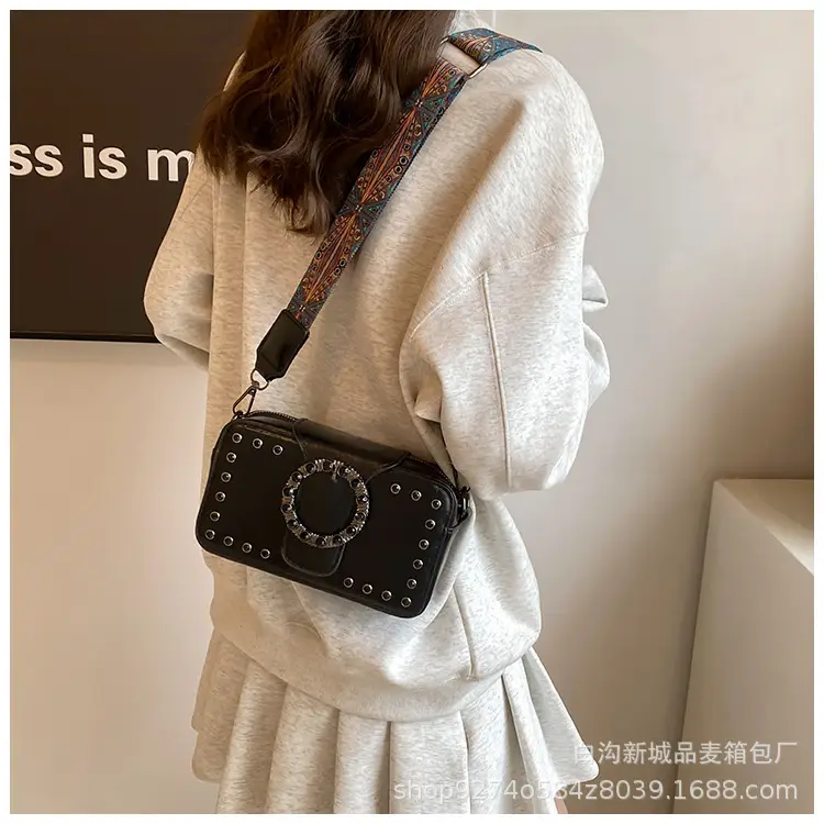 Women's Brown Leather Crossbody Bag with Studded Strap — feature 12