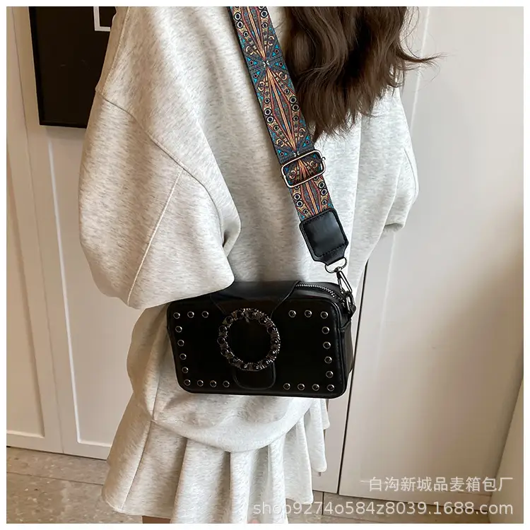 Women's Brown Leather Crossbody Bag with Studded Strap — feature 13