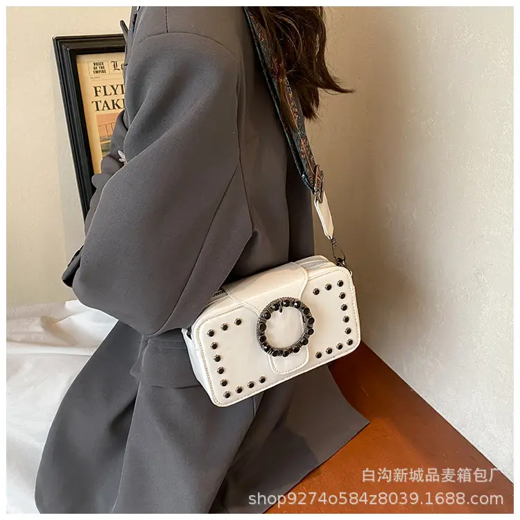 Women's Brown Leather Crossbody Bag with Studded Strap — feature 16