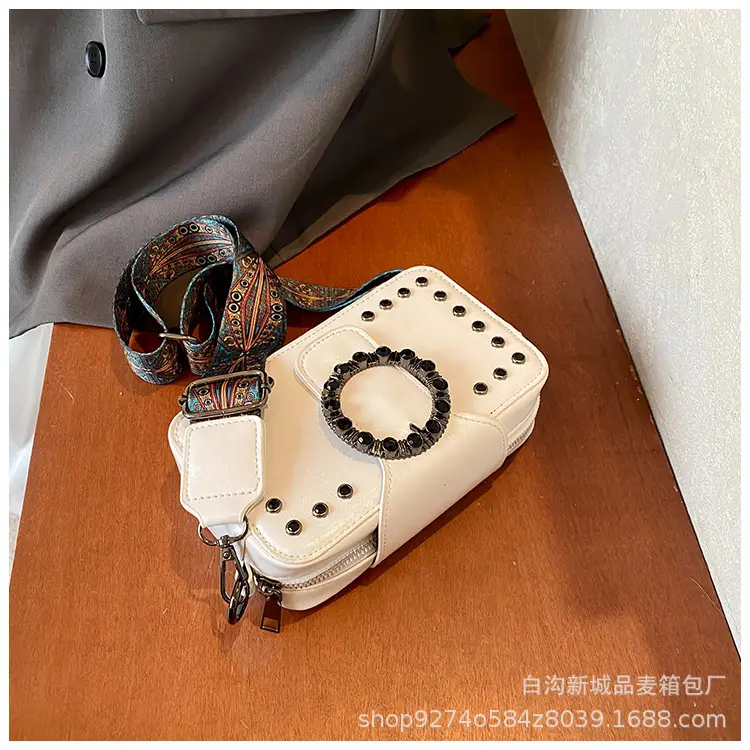 Women's Brown Leather Crossbody Bag with Studded Strap — feature 17