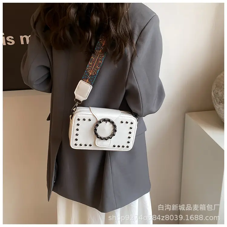 Women's Brown Leather Crossbody Bag with Studded Strap — feature 19