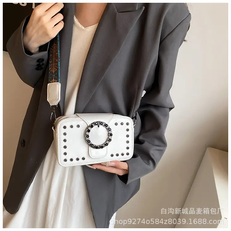 Women's Brown Leather Crossbody Bag with Studded Strap — feature 20