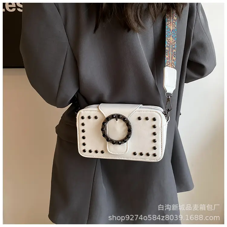 Women's Brown Leather Crossbody Bag with Studded Strap — feature 21
