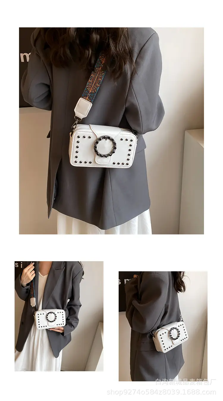 Women's Brown Leather Crossbody Bag with Studded Strap — feature 3