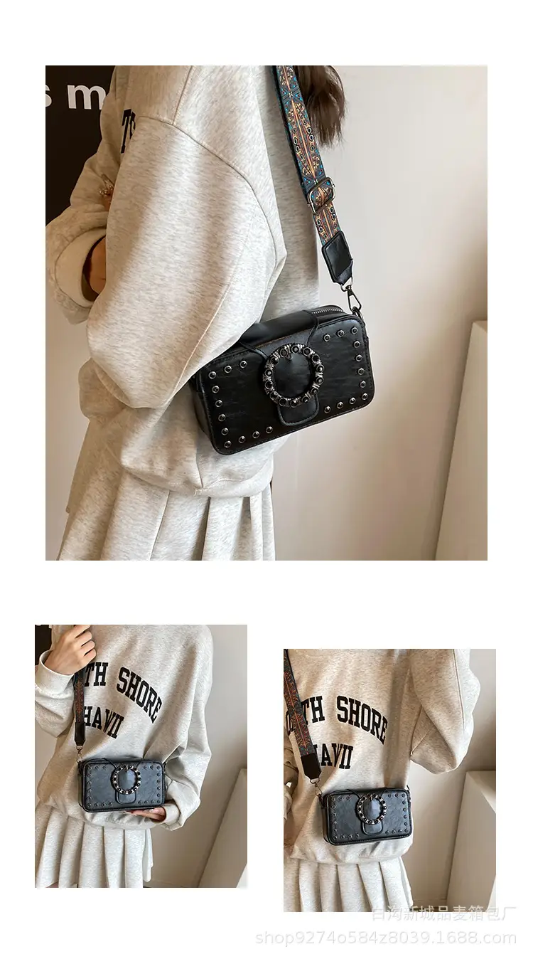 Women's Brown Leather Crossbody Bag with Studded Strap — feature 5