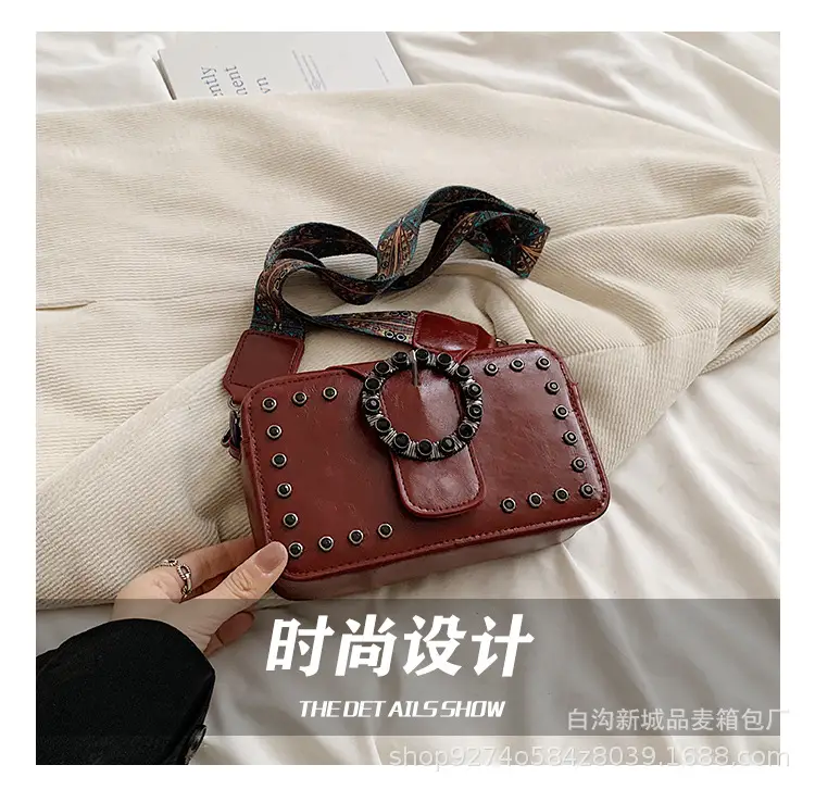 Women's Brown Leather Crossbody Bag with Studded Strap — feature 9