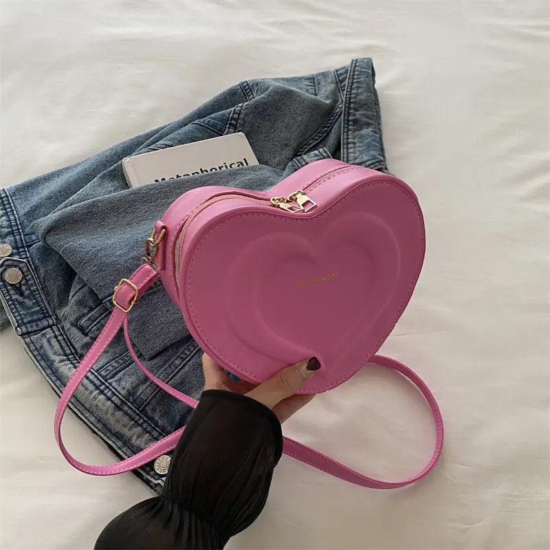 Pink Heart-Shaped Crossbody Bag for Women - Image 3