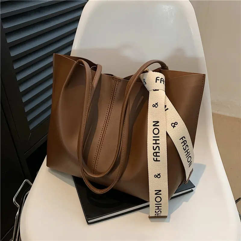 Vintage Brown Tote Bag with Ribbon for Women - Image 3
