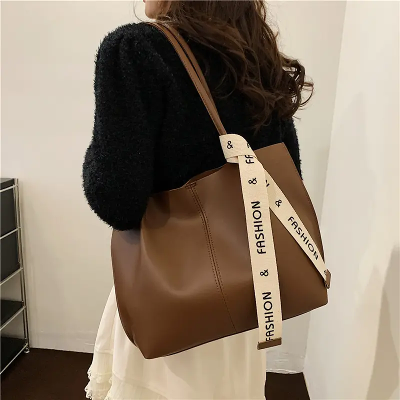 Vintage Brown Tote Bag with Ribbon for Women - Image 5