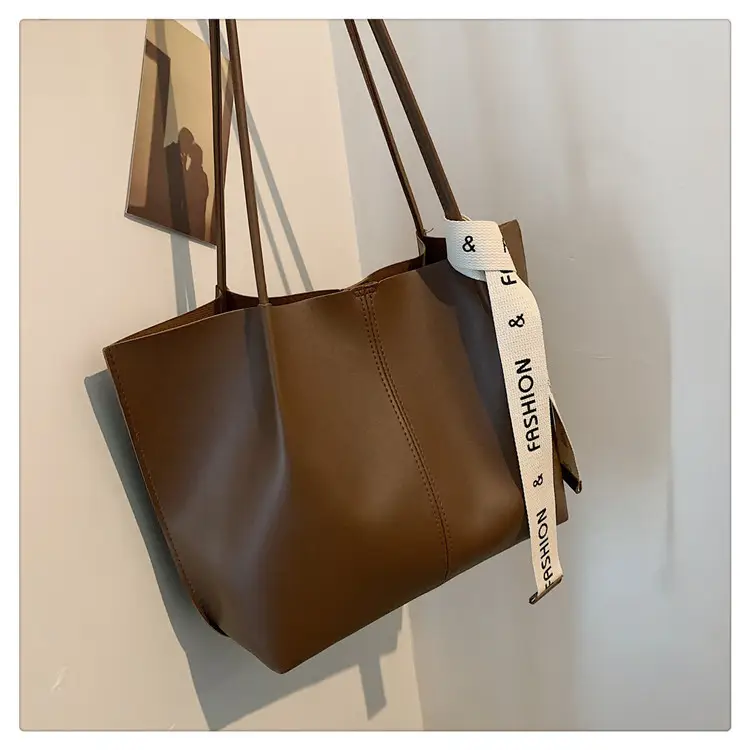 Vintage Brown Tote Bag with Ribbon for Women — feature 34
