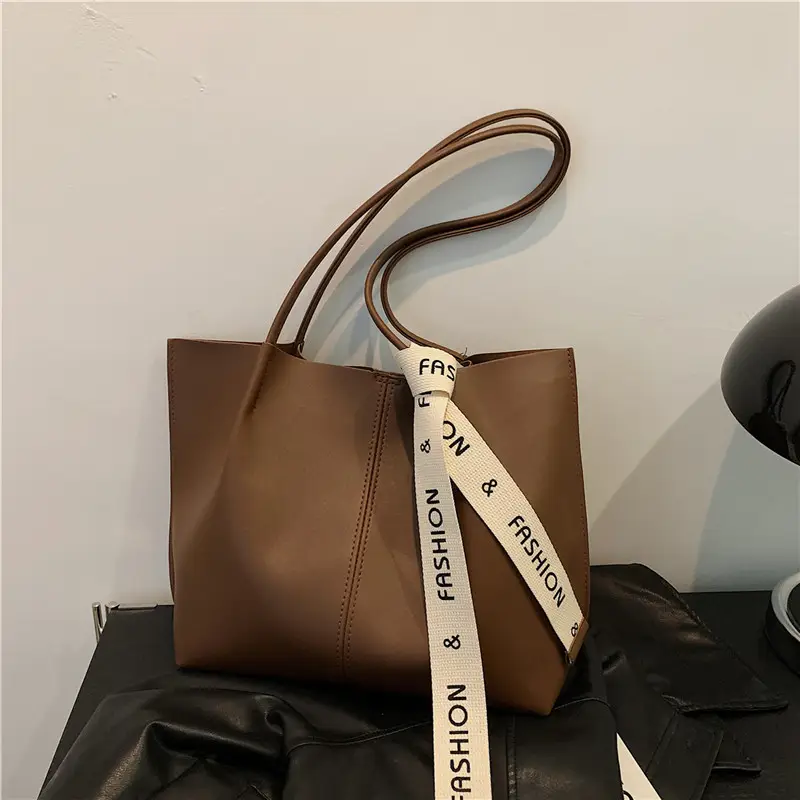Vintage Brown Tote Bag with Ribbon for Women - Image 2
