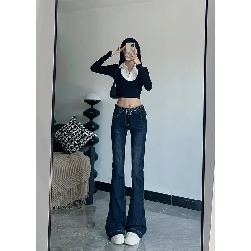 Dark Blue Slim Micro-Flared Jeans for Women 175 Tall