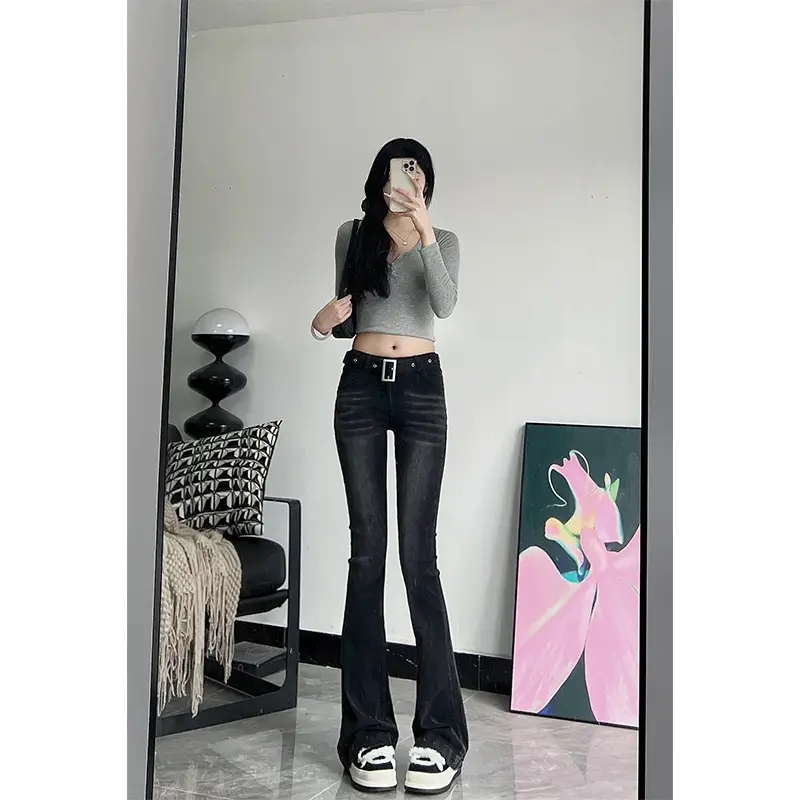 Dark Blue Slim Micro-Flared Jeans for Women 175 Tall