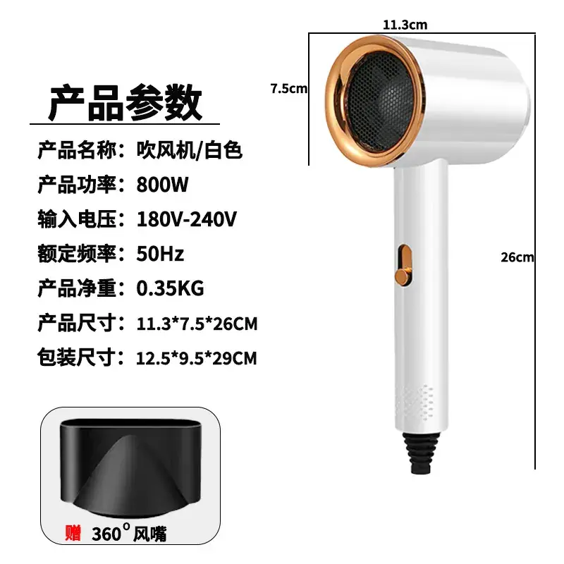 Portable Hair Dryer 800W White 360 Rotating