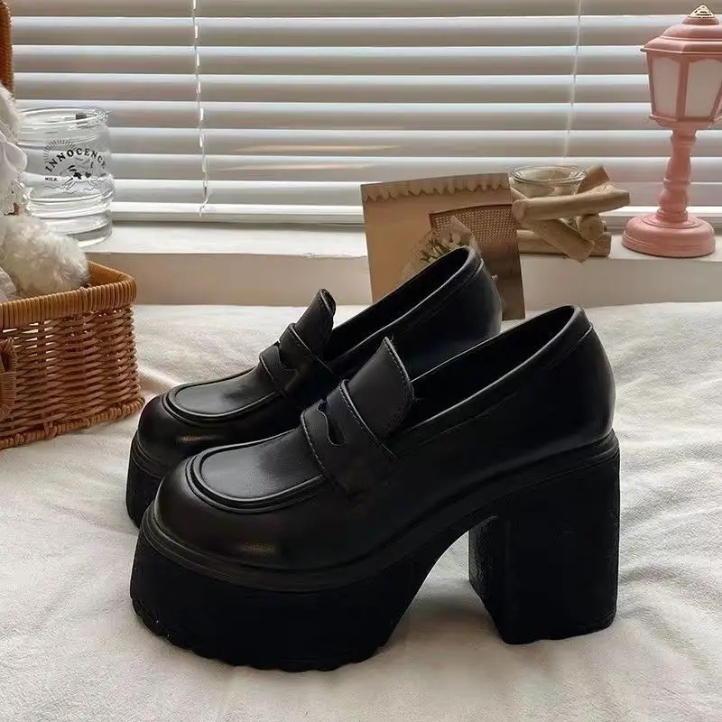 Black Thick Heel Women's Loafers 2025