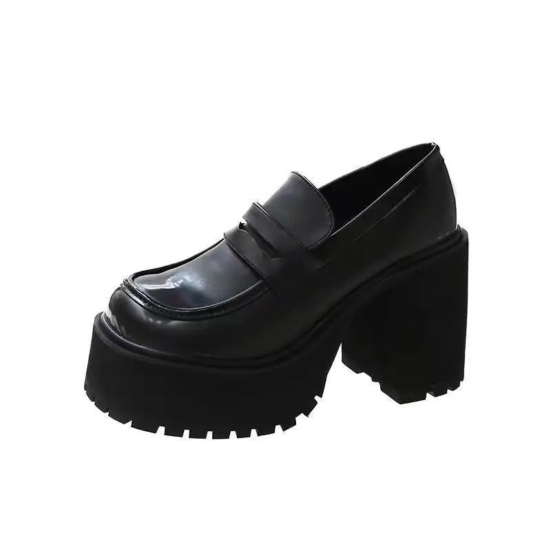 Black Thick Heel Women's Loafers 2025