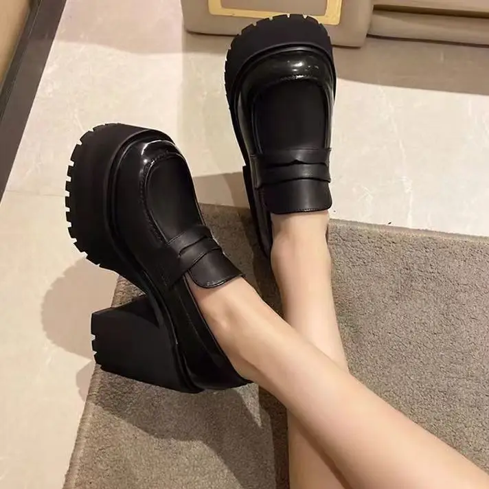 Black Thick Heel Women's Loafers 2025