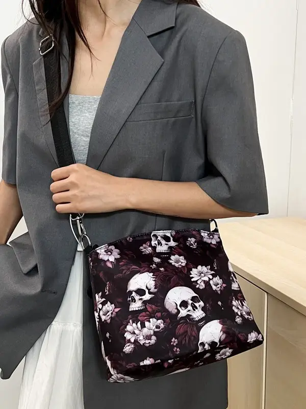 Skull Print Crossbody Bag for Women Large Capacity - Image 8