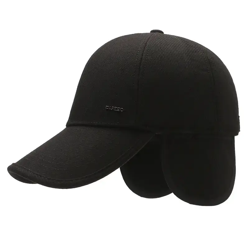 Men's Black Fleece Ear Protection Hat Winter Warm - Image 6