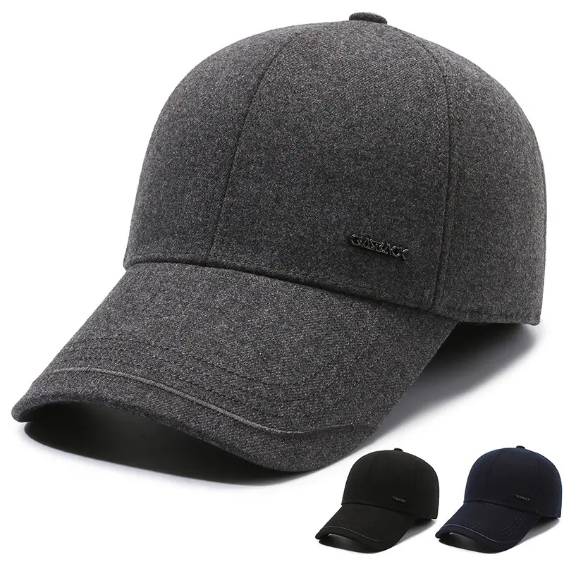 Men's Black Fleece Baseball Cap Autumn Winter Warm