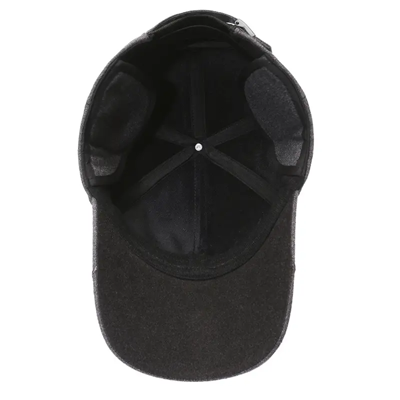 Men's Black Fleece Baseball Cap Autumn Winter Warm