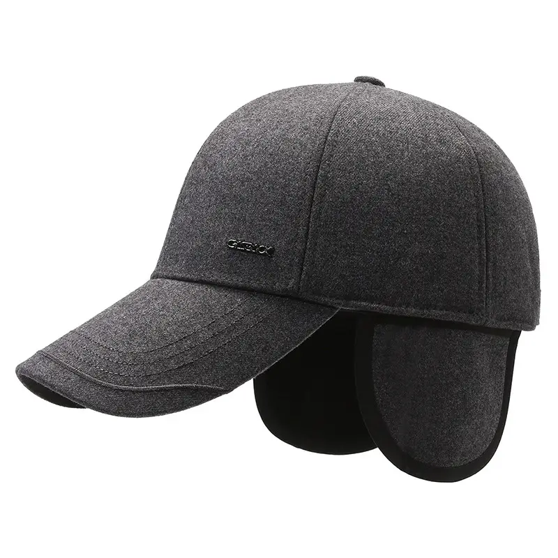 Men's Black Fleece Baseball Cap Autumn Winter Warm