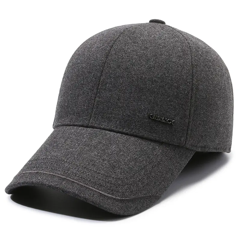 Men's Black Fleece Baseball Cap Autumn Winter Warm