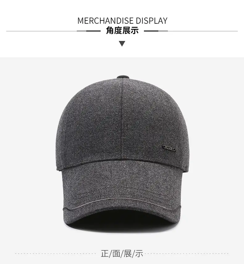 Men's Black Fleece Baseball Cap Autumn Winter Warm — feature 8